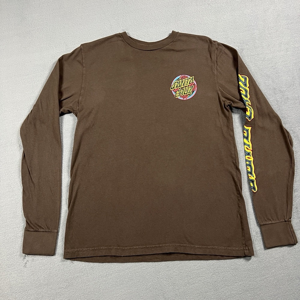 Santa Cruz Shirt Mens L Brown Skateboard Rose Logo Long Sleeve Graphic